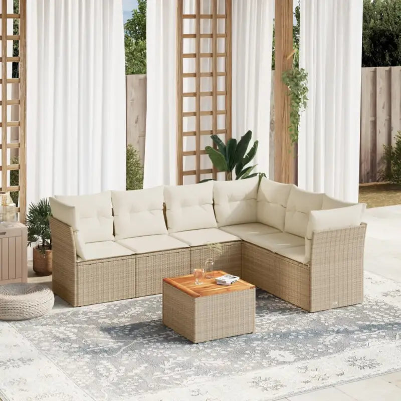 Lounge tuinset van poly rattan en gepoedercoat staal met gunstige afmetingen - Beige / 3x hoek + Tafel + 3x midden