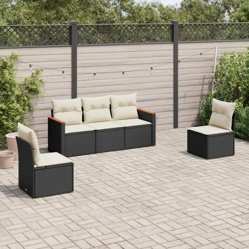 Lounge tuinset van poly rattan met wasbare hoes en gepoedercoat staal - Zwart en crème / Zonder tafel - Tuinsets