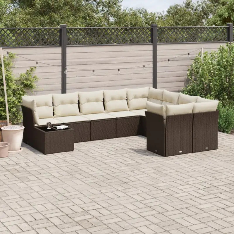 Lounge tuinset van poly rattan met zwart materiaal en gepoedercoat staal - Bruin en crème - Tuinsets