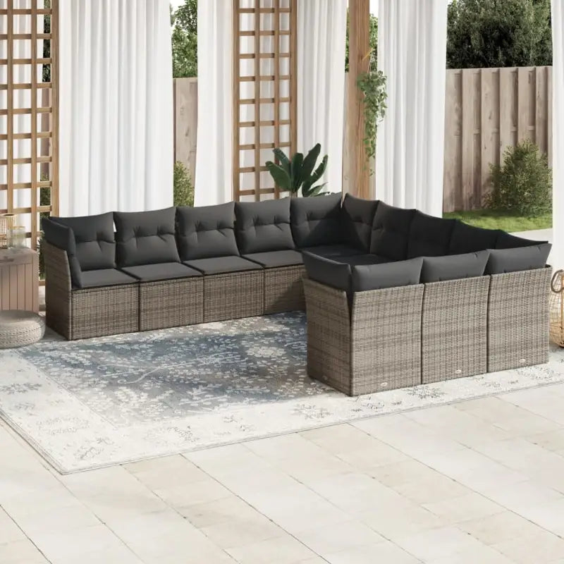 Lounge tuinset van poly rattan met zwart materiaal en gepoedercoat staal - Grijs / Zonder tafel - Tuinsets