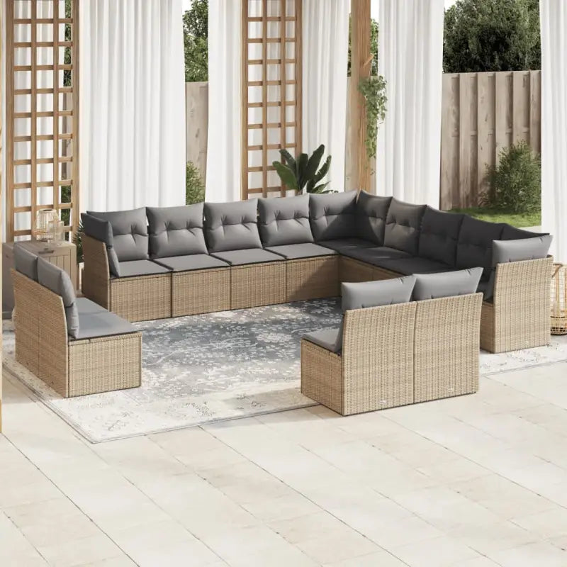Lounge tuinset van poly rattan met zwart materiaal en gepoedercoat staal - Beige en grijs / Met tafel - Tuinsets