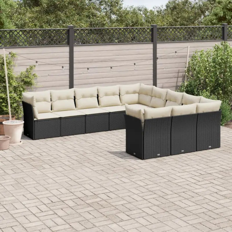 Lounge tuinset van poly rattan met zwart materiaal en gepoedercoat staal - Zwart en crème / Zonder tafel - Tuinsets