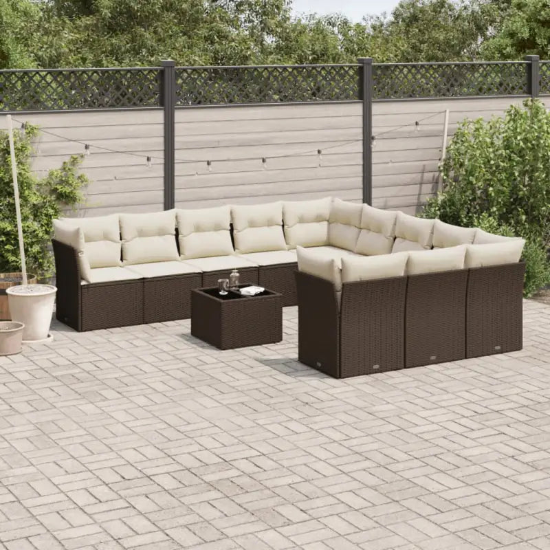 Lounge tuinset van poly rattan met zwart materiaal en gepoedercoat staal - Bruin en crème / Met tafel - Tuinsets