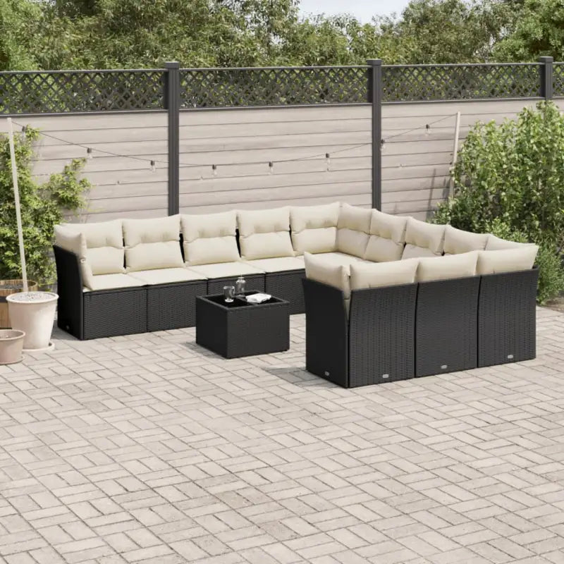 Lounge tuinset van poly rattan met zwart materiaal en gepoedercoat staal - Zwart en crème / Met tafel - Tuinsets
