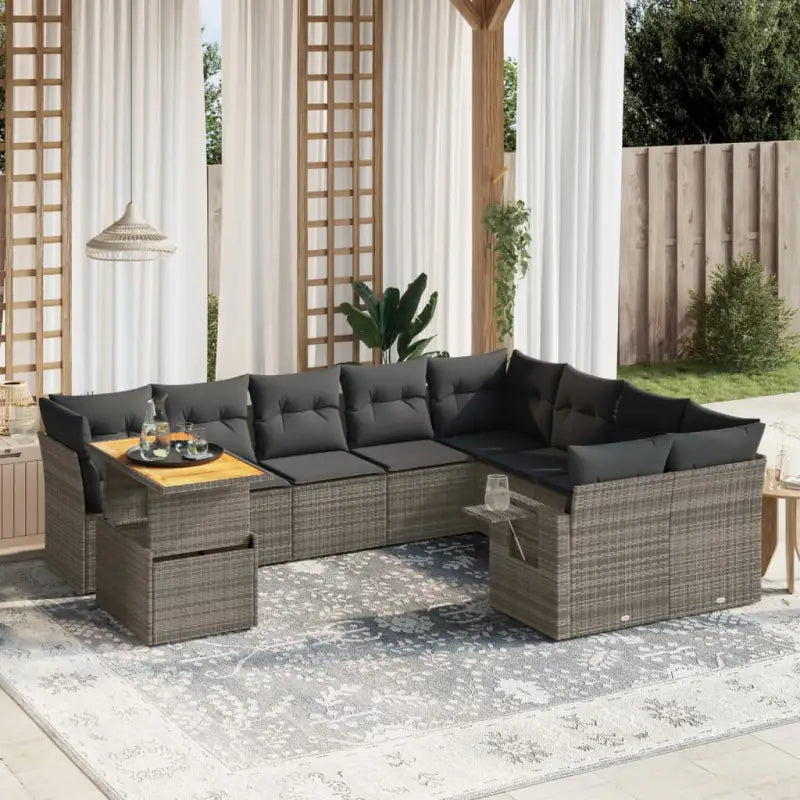 Lounge Tuinset van zwart gepoedercoat staal met ideale afmetingen - grijs en donkergrijs / Tafel + 4x hoek + 5x midden