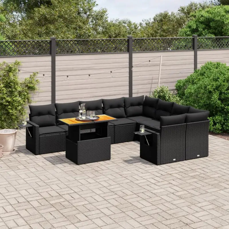 Lounge Tuinset van zwart gepoedercoat staal met ideale afmetingen - Zwart / 4x hoek + 5x midden + Tafel - Tuinsets