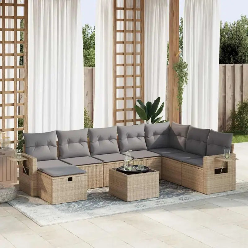 Lounge tuinset van zwart gepoedercoat staal met praktische afmetingen - Beige en grijs / met opbergruimte - Tuinsets