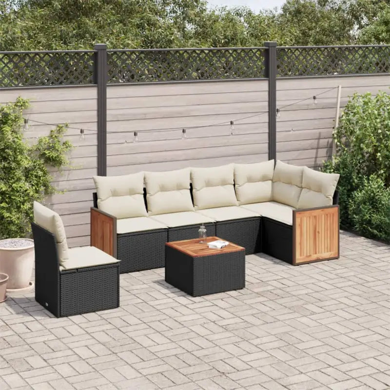 Lounge tuinset van zwart gepoedercoat staal met rustige afmetingen - Zwart en crème / Met tafel - Tuinsets
