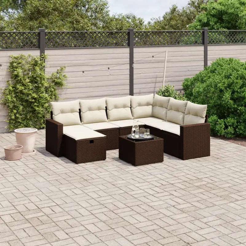 Lounge tuinset van zwart gepoedercoated staal met perfecte afmetingen - Bruin en crème / Met tafel - Tuinsets