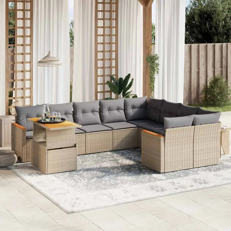 Lounge tuinset van zwart materiaal en gepoedercoat staal voor comfortabel buitenleven - Beige en grijs - Tuinsets