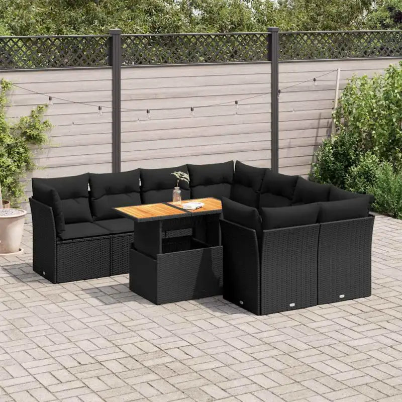 Lounge tuinset van zwart materiaal en gepoedercoat staal met afmetingen - Zwart / 4x hoek + 4x midden + Tafel - Tuinsets