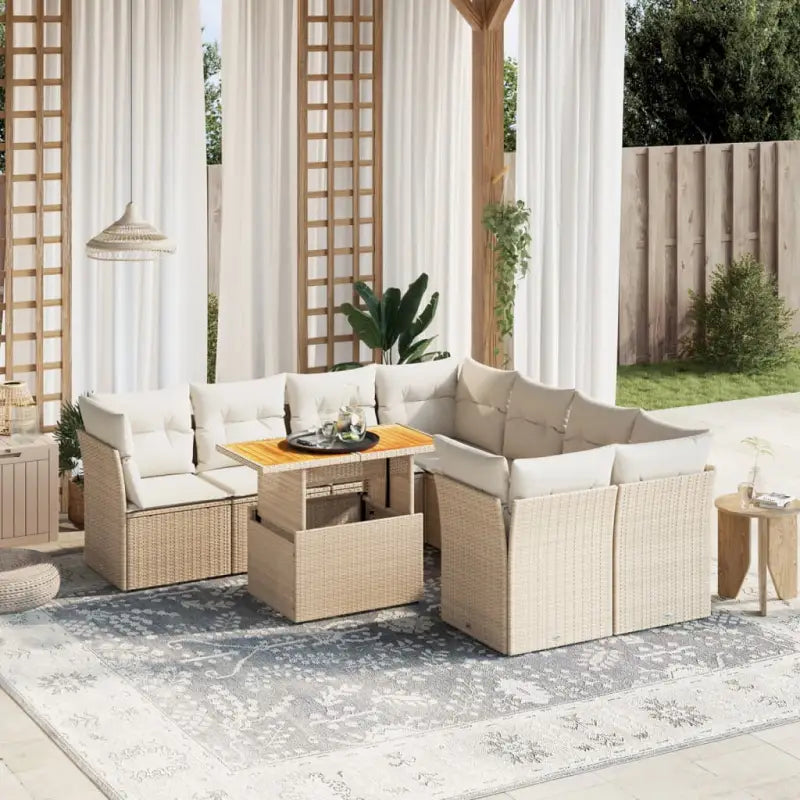 Lounge tuinset van zwart materiaal en gepoedercoat staal met afmetingen - beige en crèmekleurig / 4x midden + 4x hoek