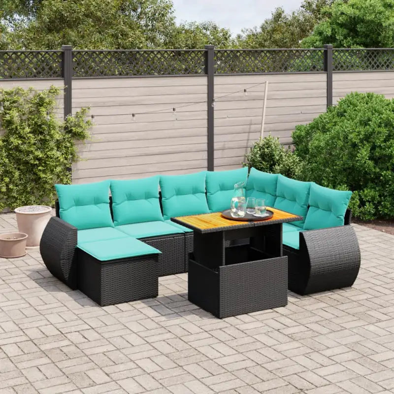 Lounge tuinset van zwart materiaal en gepoedercoated staal met ideale afmetingen - Zwart / Tafel + hoek + 3x midden