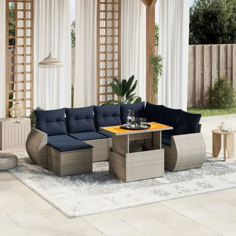 Lounge tuinset van zwart materiaal en gepoedercoated staal met ideale afmetingen - Grijs / Tafel + hoek + 3x midden