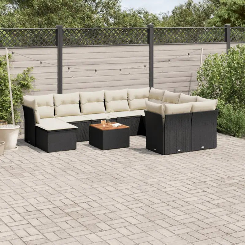 Lounge Tuinset van Zwart Materiaal met Gepoedercoat Staal Afmetingen - Zwart en crème - Tuinsets