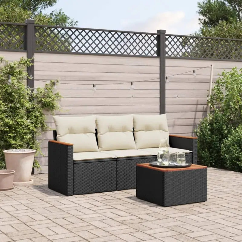 Lounge Tuinsets in Beige Materiaal met Gepoedercoat Staal en Waterdichte Tas - Zwart en crème / Met tafel - Tuinsets