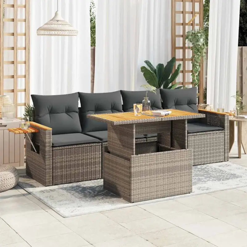 Lounge tuinsets in zwart materiaal met gepoedercoat staal en poly rattan - Grijs / met opbergruimte - Tuinsets