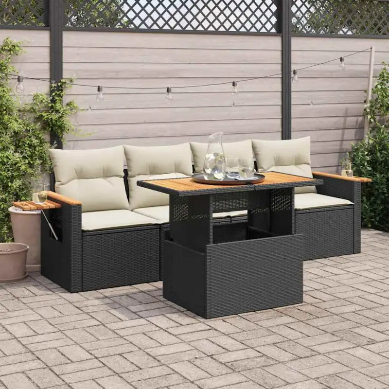Lounge tuinsets in zwart materiaal met gepoedercoat staal en poly rattan - Zwart en crème / met opbergruimte - Tuinsets