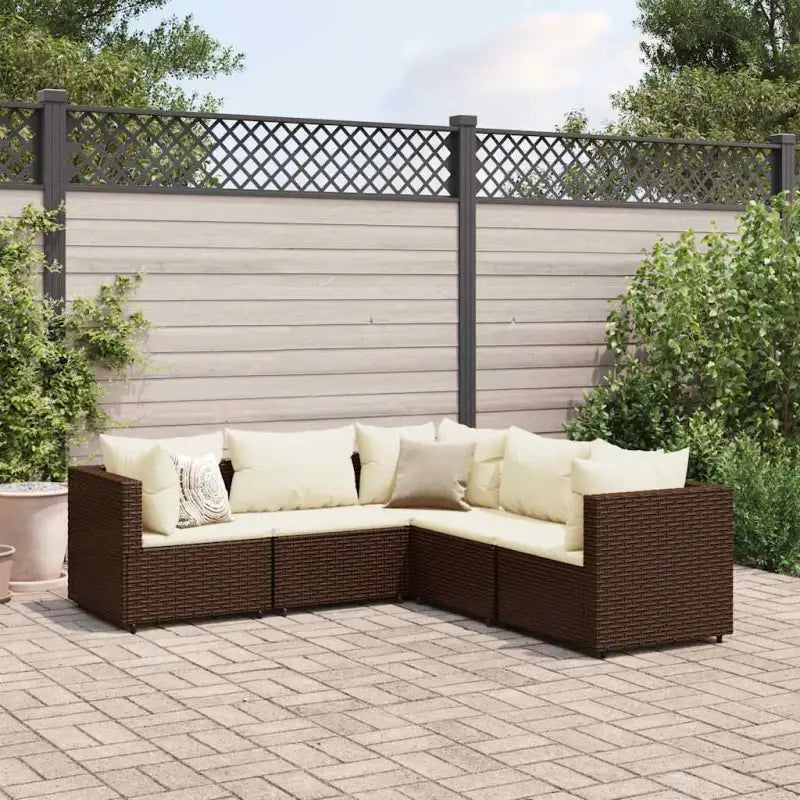 Lounge tuinsets met poly rattan en gepoedercoat staal hemelterwijl de afmetingen rugkussen comfortabel maken - Bruin
