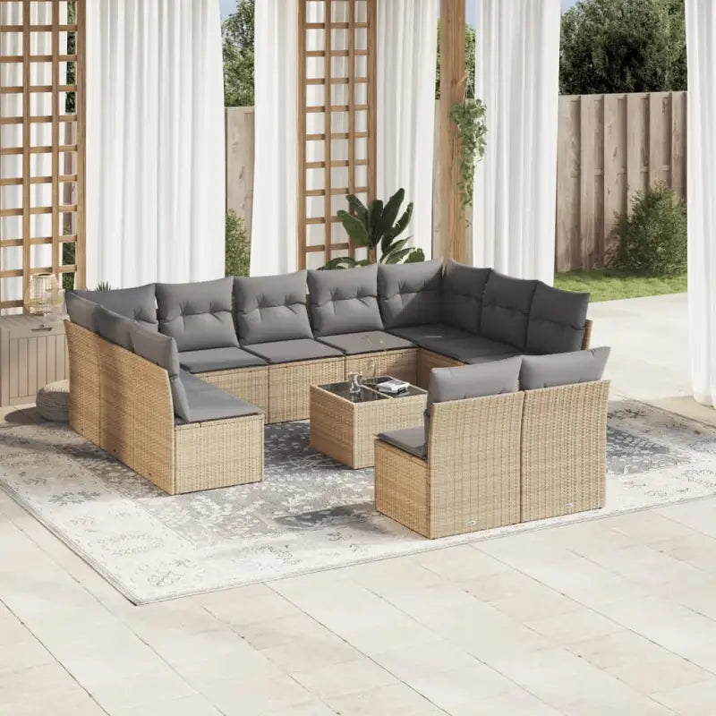 Lounge tuinstoel set met poly rattan en gepoedercoat staal - Beige en grijs / Met tafel - Tuinsets