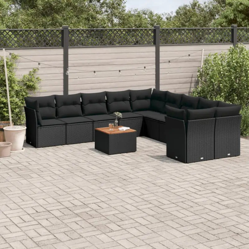 Lounge tuinstoelen van poly rattan en gepoedercoat staal - Zwart / Tafel + 6x midden + 4x hoek - Tuinsets
