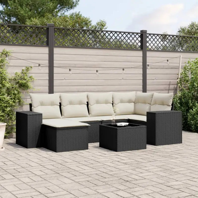 Lounge tuinstoelset in beige materiaal met gepoedercoat staal afmetingen - Zwart en crème / Met tafel - Tuinsets
