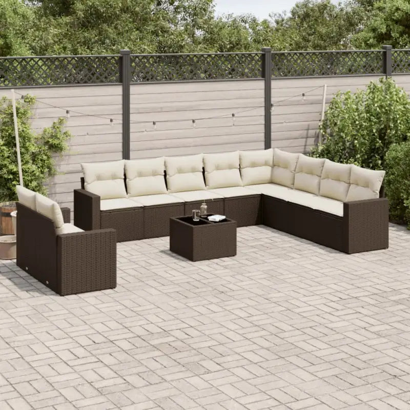 Lounge tuinstoelset van poly rattan met waterdichte tas en gepoedercoat staal - Bruin en crème / Met tafel - Tuinsets