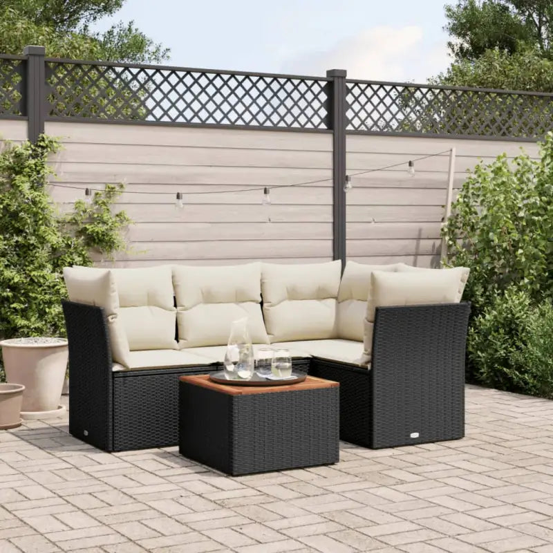 Lounge tuintafel set met gepoedercoat staal en poly rattan afmetingen - Zwart en crème - Tuinsets