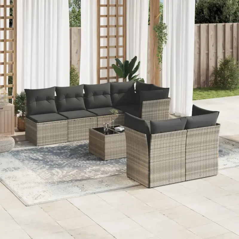 Lounge tuintafel set met waterdichte tas en zwart materiaal - Lichtgrijs / 3x midden + 4x hoek + Tafel - Tuinsets