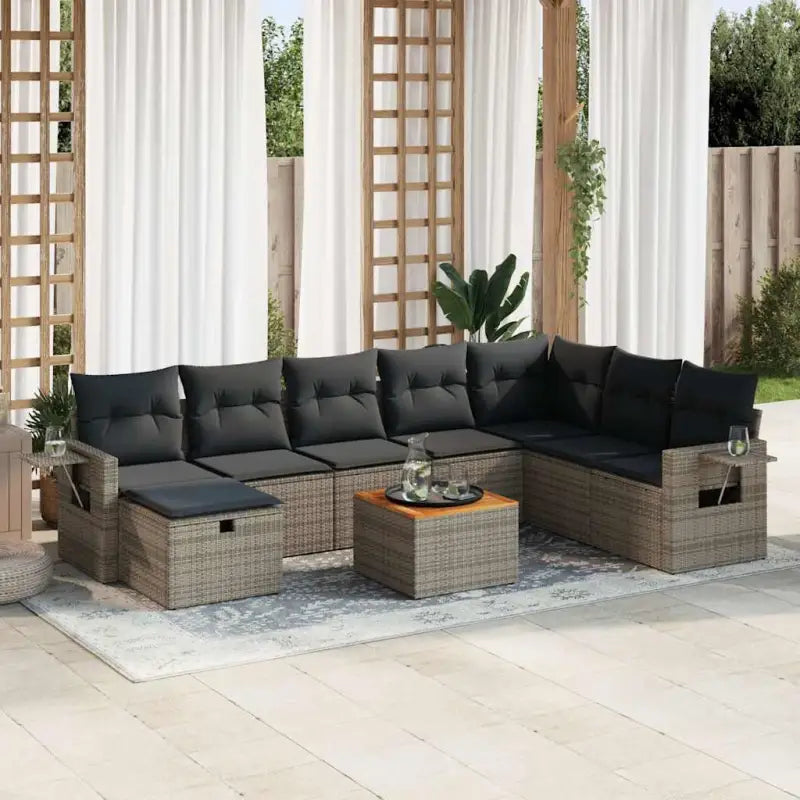 Lounge tuintafelset in beige materiaal en gepoedercoat staal - Grijs / met opbergruimte - Tuinsets