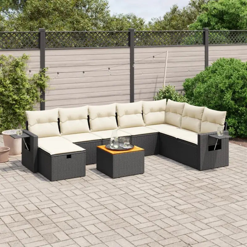 Lounge tuintafelset in beige materiaal en gepoedercoat staal - Zwart en crème / zonder opbergruimte - Tuinsets