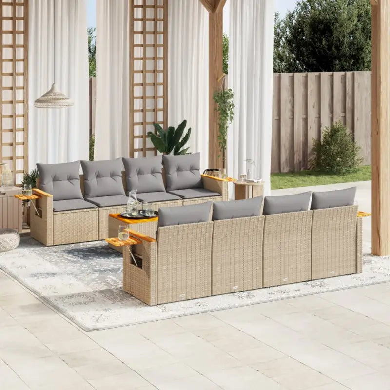 Lounge tuintafelset met poly rattan en gepoedercoat staal - Beige en grijs - Tuinsets