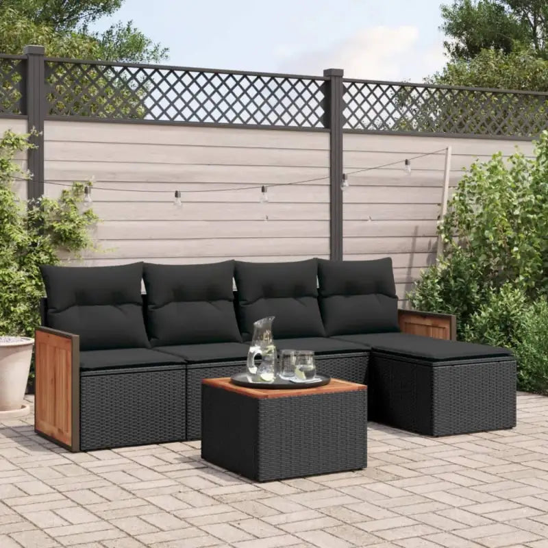 Lounge tuintafelset met zwart materiaal en gepoedercoat staal - Zwart / Met tafel - Tuinsets