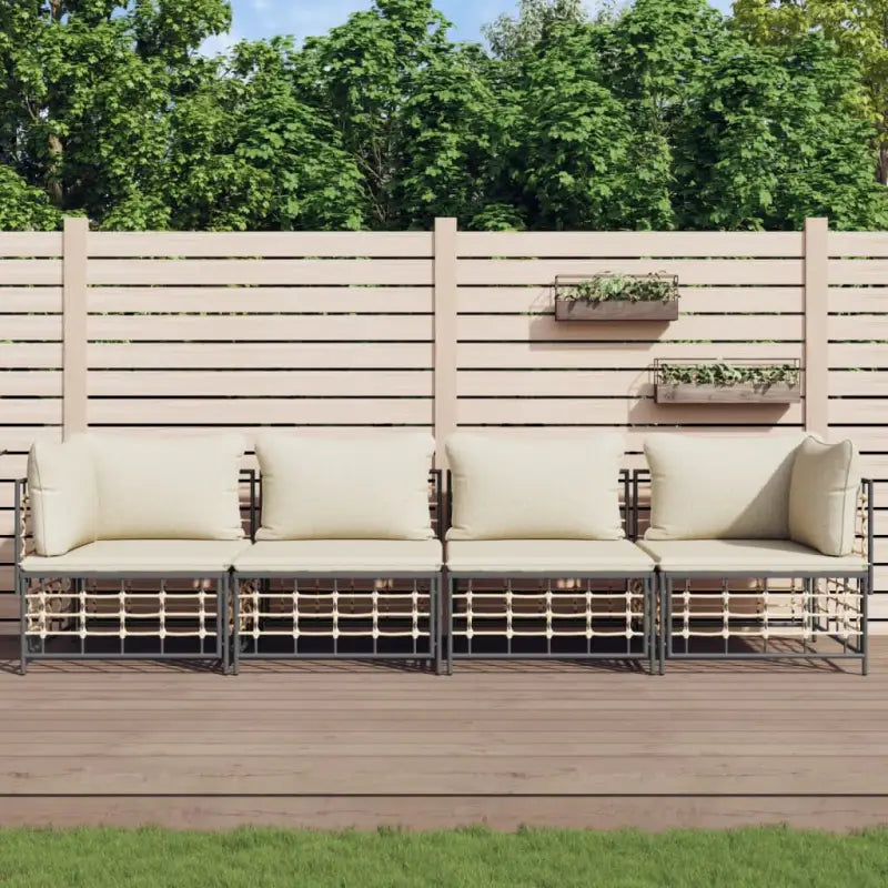 Loungebank in poly rattan en antraciet materiaal voor buitenplezier - 1 / Beige / 2x hoek + 2x midden - Loungebanken