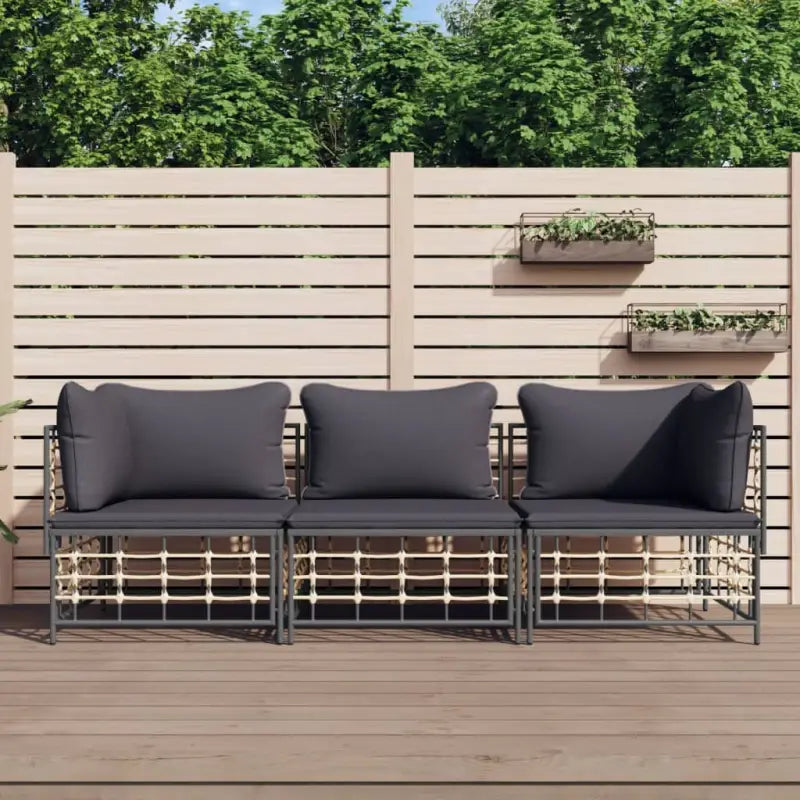 Loungebank in poly rattan en antraciet materiaal voor buitenplezier - 1 / Donkergrijs / 2x hoek + midden - Loungebanken