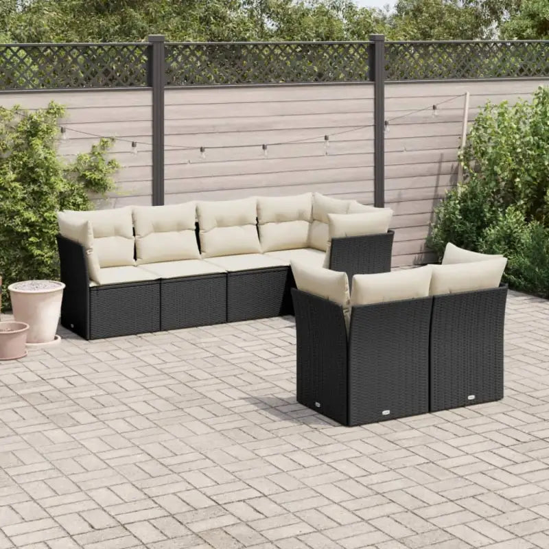 Loungebank in poly rattan met waterdichte tas en gepoedercoat staal - Zwart en crème - Tuinsets