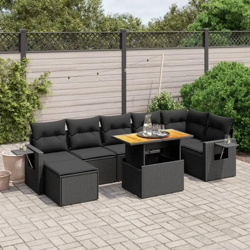 Loungebank in zwart materiaal met gepoedercoat staal Afmetingen - Zwart / 3x midden + 3x hoek + voetensteun + Tafel