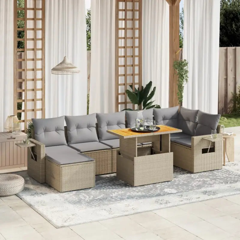 Loungebank in zwart materiaal met gepoedercoat staal Afmetingen - beige en lichtgrijs / 3x midden + 3x hoek