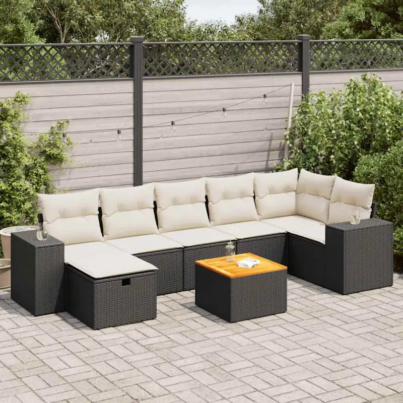 Loungebank met beige materiaal en gepoedercoat staal afmetingen - Zwart en crème / Tafel + 3x midden + 3x hoek