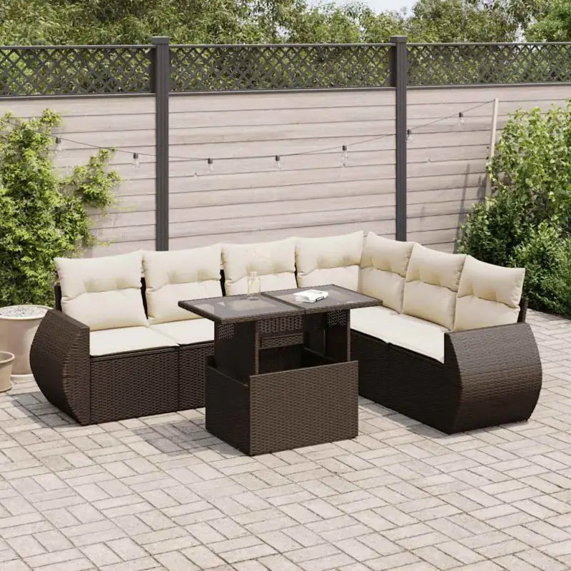 Loungebank met beige materiaal en gepoedercoat staal voor tuin en terras - Bruin en crème / met opbergruimte - Tuinsets