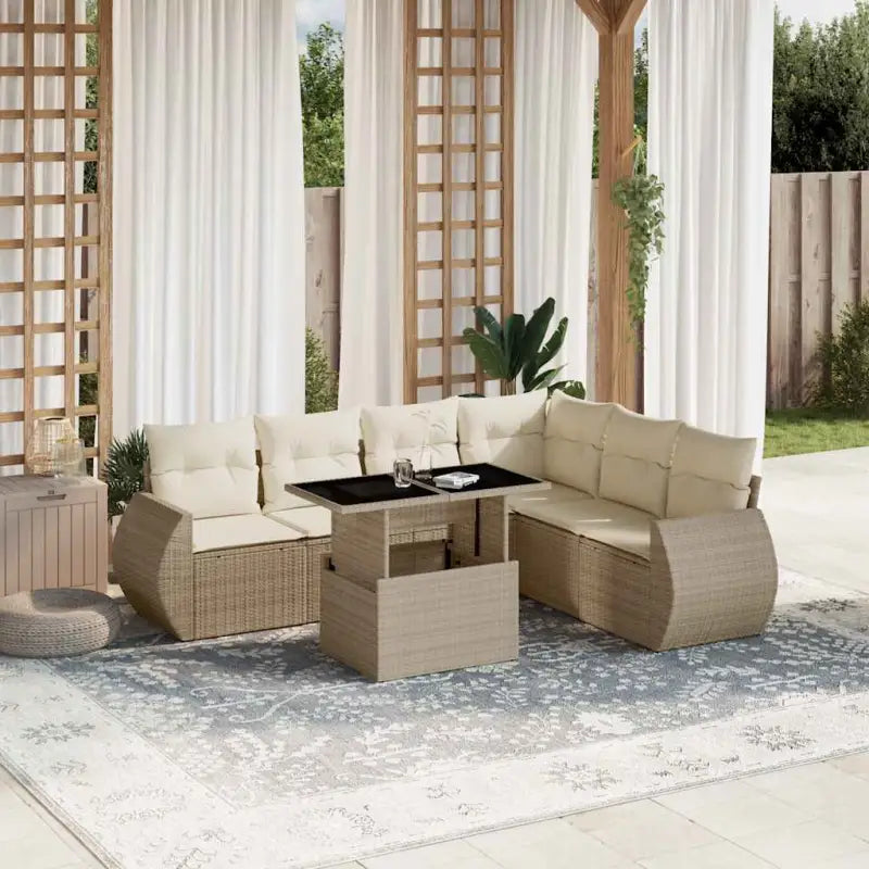 Loungebank met beige materiaal en gepoedercoat staal voor tuin en terras - beige en crèmekleurig / zonder opbergruimte