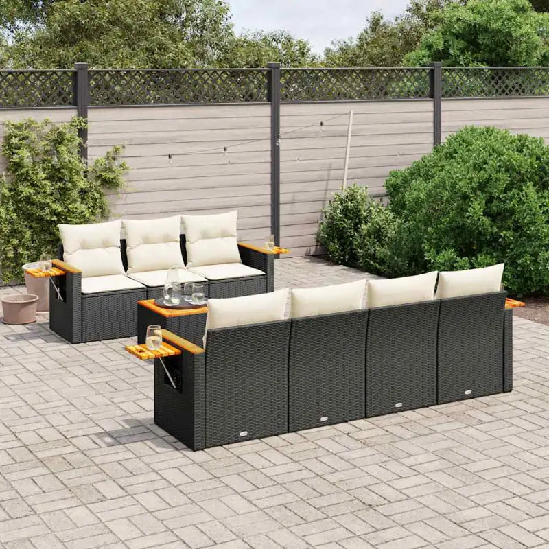 Loungebank met beige materiaal en poly rattan voor buitenplezier - Zwart en crème - Tuinsets