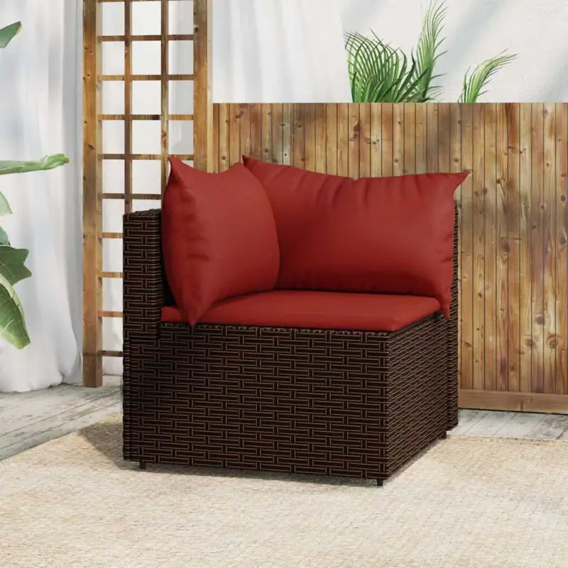 Loungebank met poly rattan en afmetingen kussen voor tuinplezier - Bruin en rood / 1 / Hoekbank - Loungebanken