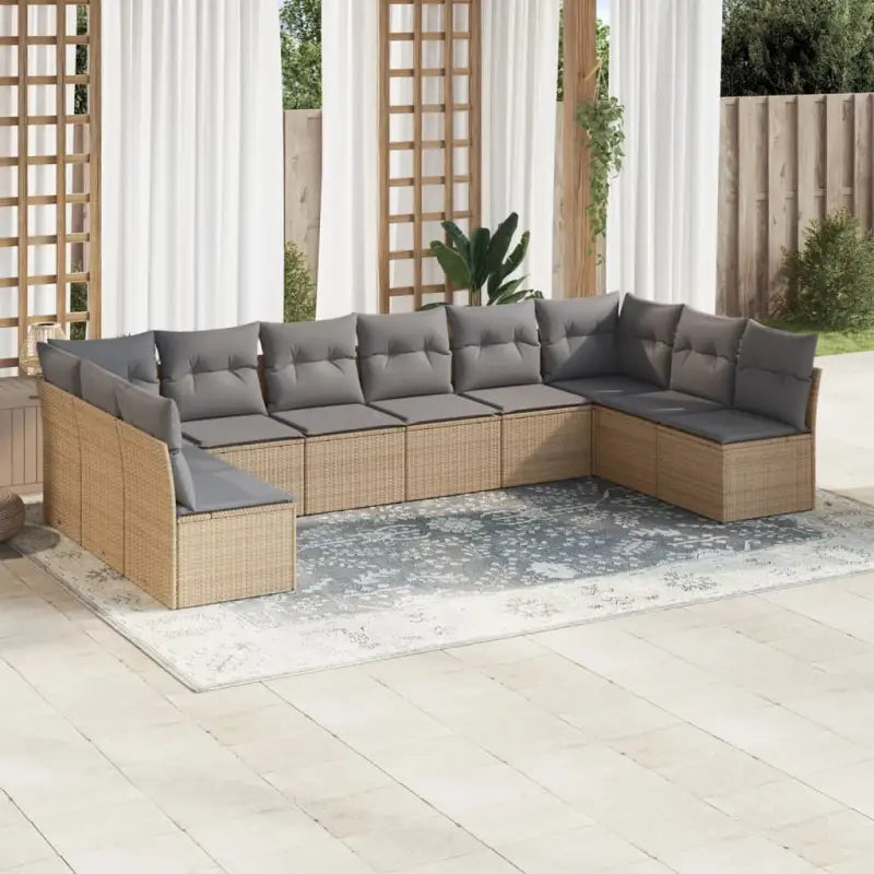 Loungebank met poly rattan en gepoedercoat staal voor de tuin - Beige en grijs / Zonder tafel - Tuinsets