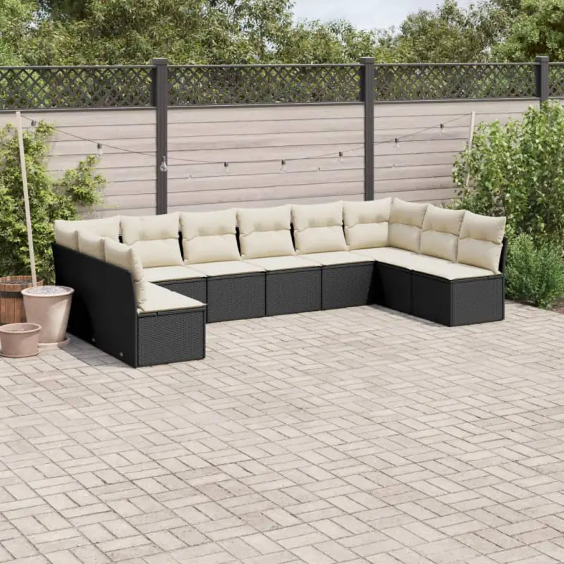 Loungebank met poly rattan en gepoedercoat staal voor de tuin - Zwart en crème / Zonder tafel - Tuinsets