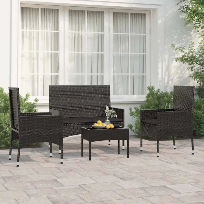 Loungebank met poly rattan en gepoedercoat staal voor in de tuin - Zwart - Tuinsets