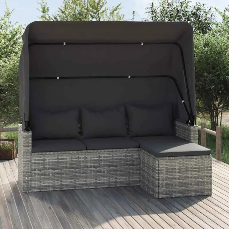 Loungebank met voetenbank van poly rattan en gepoedercoat staal zwart materiaal - Grijs / 1 - Loungebanken