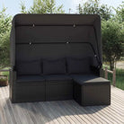 Loungebank met voetenbank van poly rattan en gepoedercoat staal zwart materiaal - Loungebanken