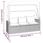 Loungebank met voetenbank van poly rattan en gepoedercoat staal zwart materiaal - Loungebanken