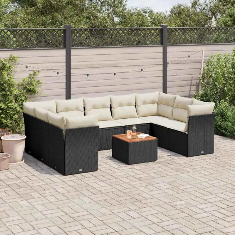 Loungebank set in beige materiaal met waterdichte tas en gepoedercoat staal - Zwart en crème / 4x hoek + 5x midden
